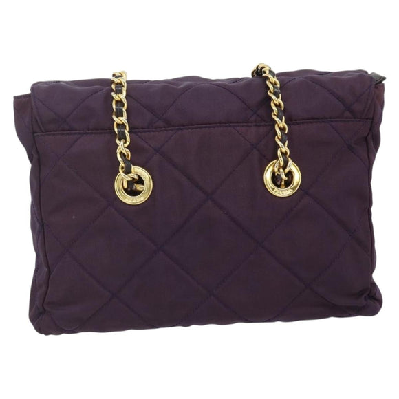 PRADA Chain Tote Bag Nylon Purple Gold Auth 178202