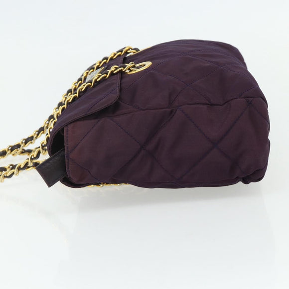 PRADA Chain Tote Bag Nylon Purple Gold Auth 178202
