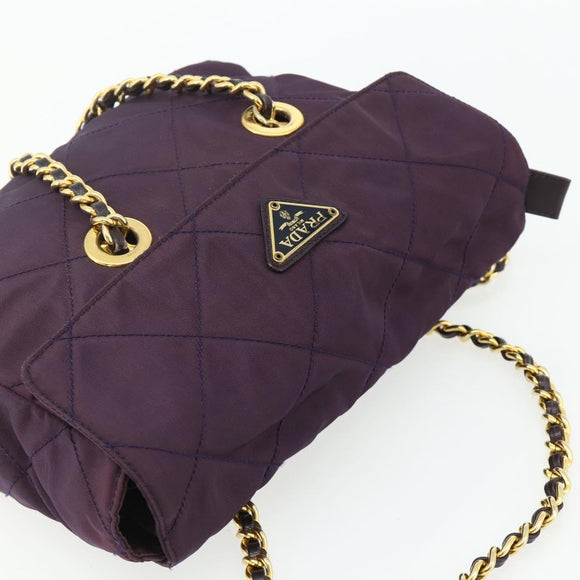 PRADA Chain Tote Bag Nylon Purple Gold Auth 178202