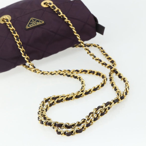 PRADA Chain Tote Bag Nylon Purple Gold Auth 178202