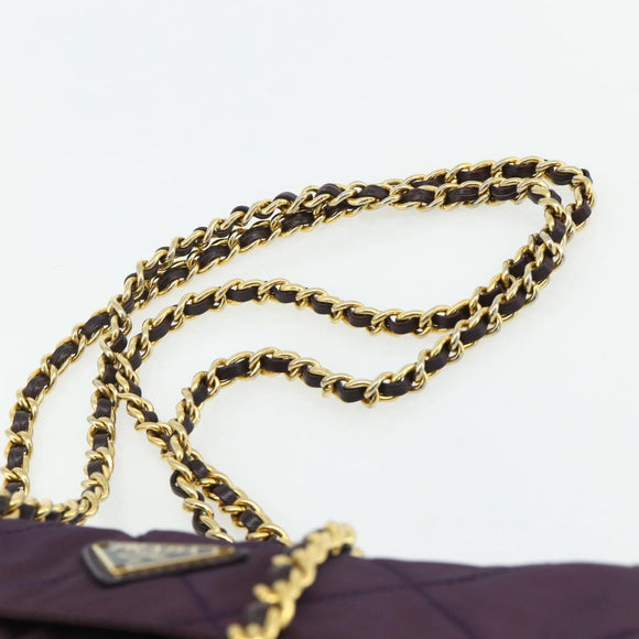 PRADA Chain Tote Bag Nylon Purple Gold Auth 178202