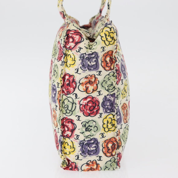 CHANEL Hand Bag Canvas White Silver CC Auth 178204A
