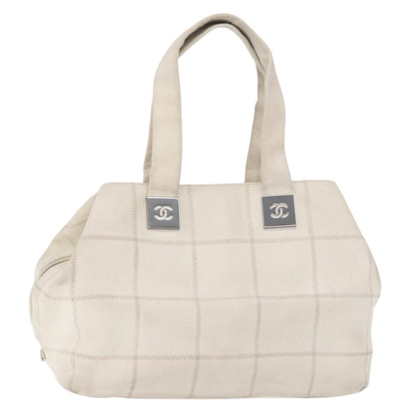 CHANEL Choco Bar Handtas Leer Wit Zilveren CC Auth 178206
