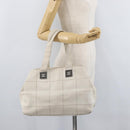 CHANEL Choco Bar Hand Bag Leather White Silver CC Auth 178206-24