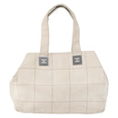 CHANEL Choco Bar Handtas Leer Wit Zilveren CC Auth 178206-13