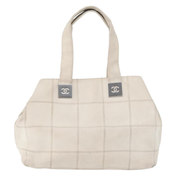 CHANEL Choco Bar Handtas Leer Wit Zilveren CC Auth 178206