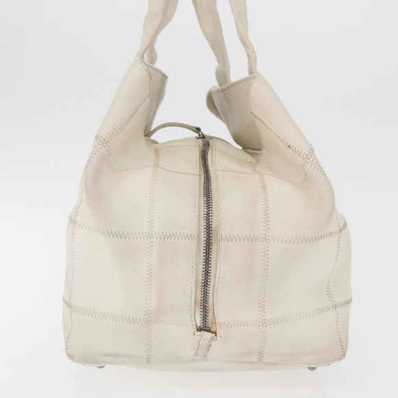 CHANEL Choco Bar Handtas Leer Wit Zilveren CC Auth 178206