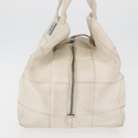 CHANEL Choco Bar Handtas Leer Wit Zilveren CC Auth 178206