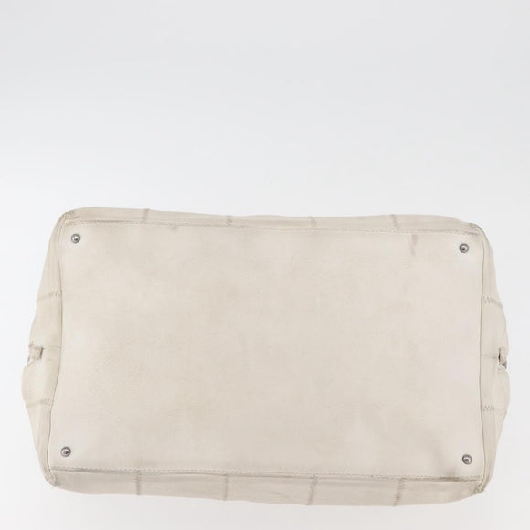 CHANEL Choco Bar Handtas Leer Wit Zilveren CC Auth 178206