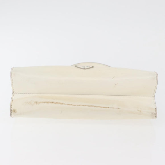 PRADA Hand Bag Leather White Silver Auth 178207