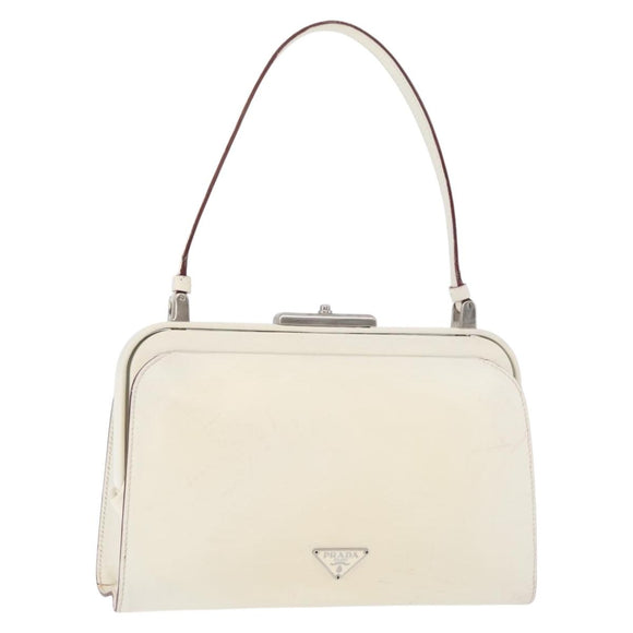 PRADA Handtasche Leder Weiß Silber Auth 178207