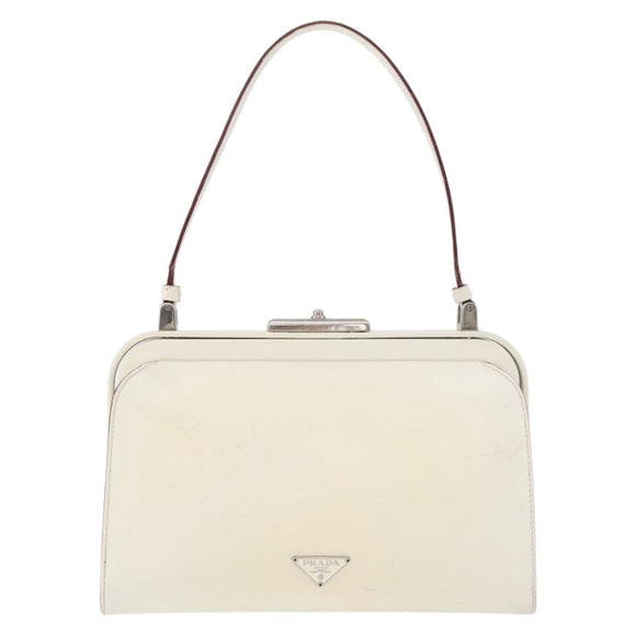 PRADA Handtasche Leder Weiß Silber Auth 178207