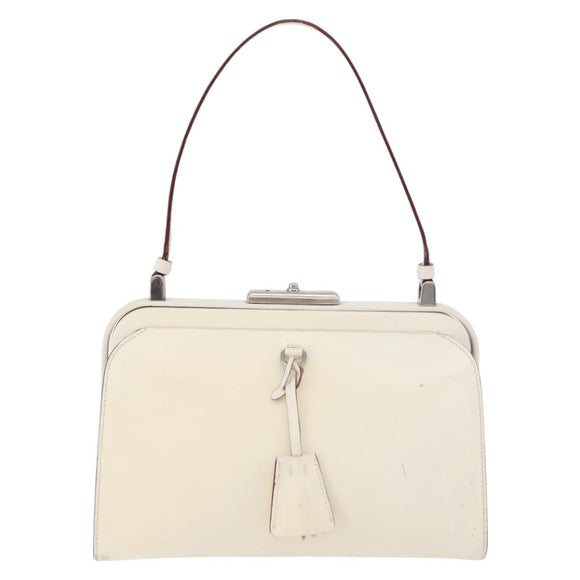 PRADA Hand Bag Leather White Silver Auth 178207