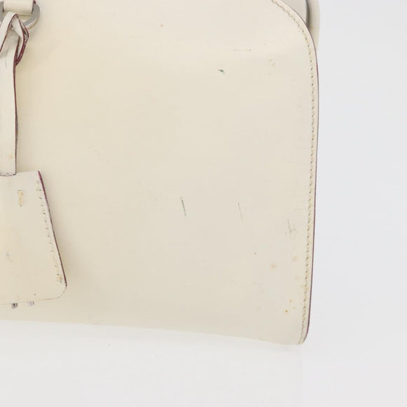 PRADA Hand Bag Leather White Silver Auth 178207