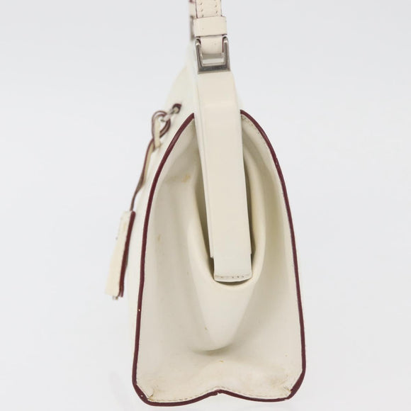 PRADA Hand Bag Leather White Silver Auth 178207