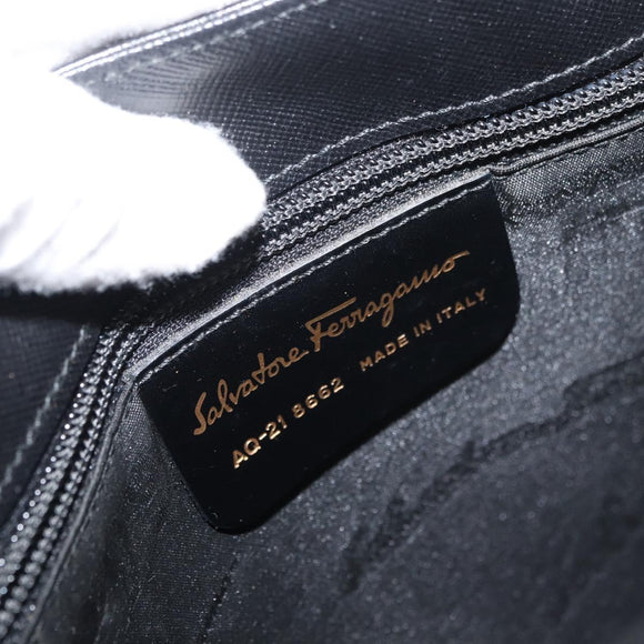 Salvatore Ferragamo Gancini Shoulder Bag Leather Black Gold Auth 178211A