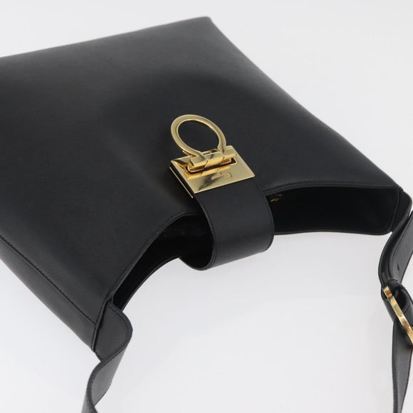 Salvatore Ferragamo Gancini Shoulder Bag Leather Black Gold Auth 178211A