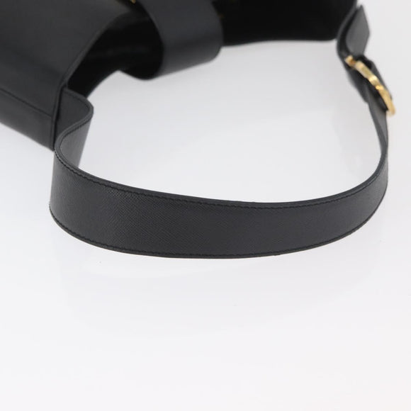 Salvatore Ferragamo Gancini Shoulder Bag Leather Black Gold Auth 178211A
