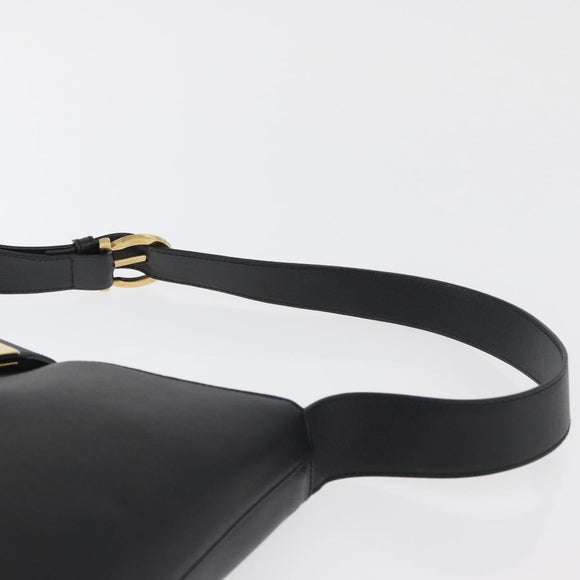 Salvatore Ferragamo Gancini Shoulder Bag Leather Black Gold Auth 178211A