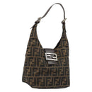 FENDI Zucca Canvas Mamma Baguette Shoulder Bag Black Brown Auth 178214-1