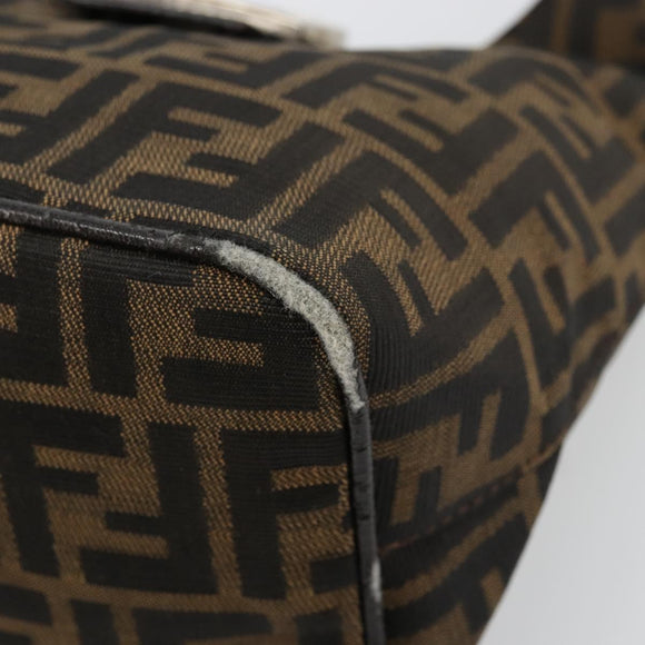 FENDI Zucca Canvas Mamma Baguette Schoudertas Zwart Bruin Auth 178214