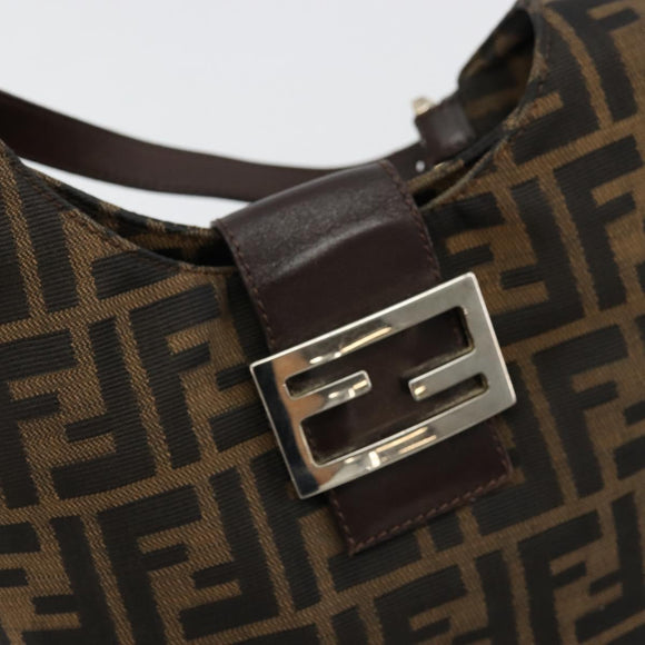 FENDI Zucca Canvas Mamma Baguette Shoulder Bag Black Brown Auth 178214