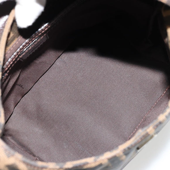 FENDI Zucca Canvas Mamma Baguette Schoudertas Zwart Bruin Auth 178214