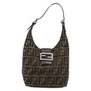 FENDI Zucca Canvas Mamma Baguette Shoulder Bag Black Brown Auth 178214-13