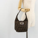 FENDI Zucca Canvas Mamma Baguette Shoulder Bag Black Brown Auth 178214-24