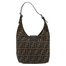 FENDI Zucca Canvas Mamma Baguette Shoulder Bag Black Brown Auth 178214-2