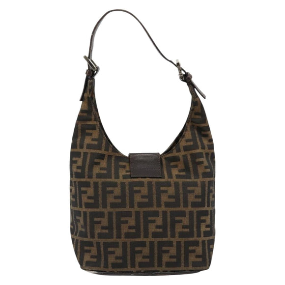 FENDI Zucca Canvas Mamma Baguette Shoulder Bag Black Brown Auth 178214