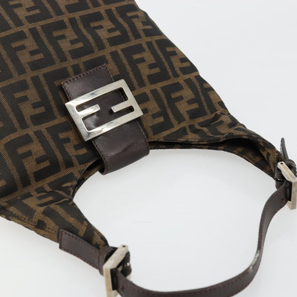 FENDI Zucca Canvas Mamma Baguette Schoudertas Zwart Bruin Auth 178214