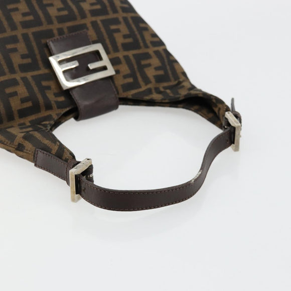 FENDI Zucca Canvas Mamma Baguette Schoudertas Zwart Bruin Auth 178214