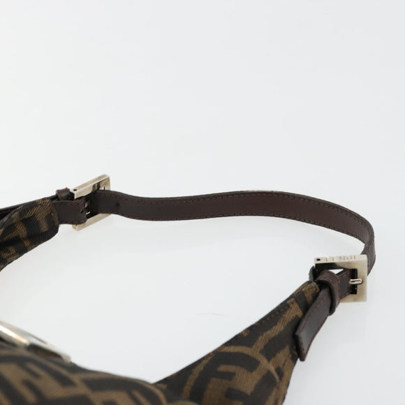 FENDI Zucca Canvas Mamma Baguette Schoudertas Zwart Bruin Auth 178214