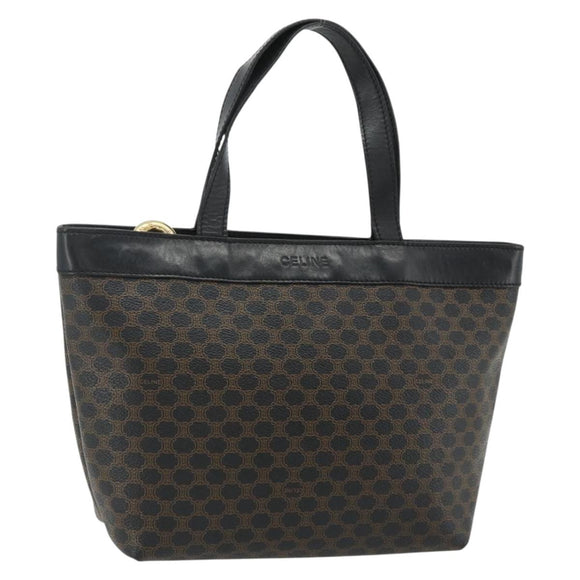 CELINE Macadam Canvas Hand Bag PVC Leather Black Gold Auth 178219A