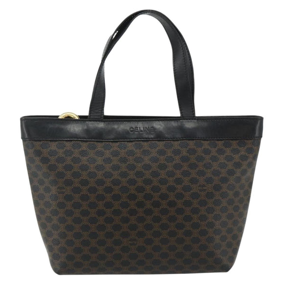 CELINE Macadam Canvas Hand Bag PVC Leather Black Gold Auth 178219A