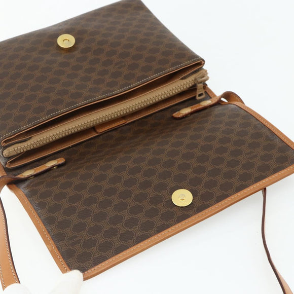 CELINE Macadam Canvas Shoulder Bag PVC Leather Brown Gold Auth 178220A