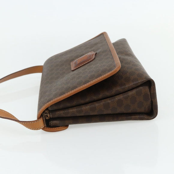 CELINE Macadam Canvas Shoulder Bag PVC Leather Brown Gold Auth 178220A