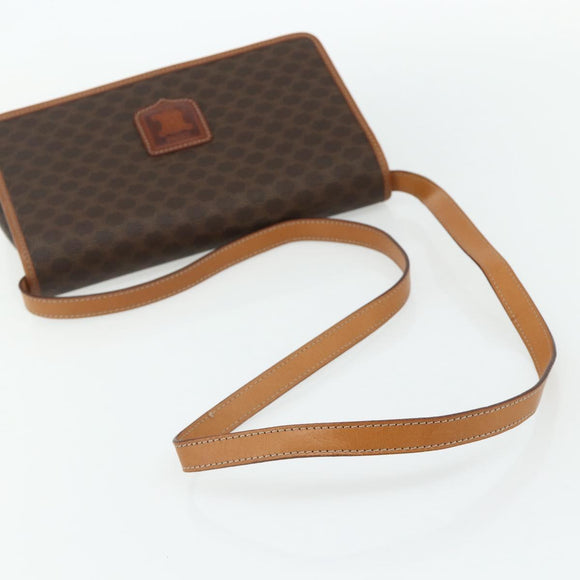 CELINE Macadam Canvas Shoulder Bag PVC Leather Brown Gold Auth 178220A