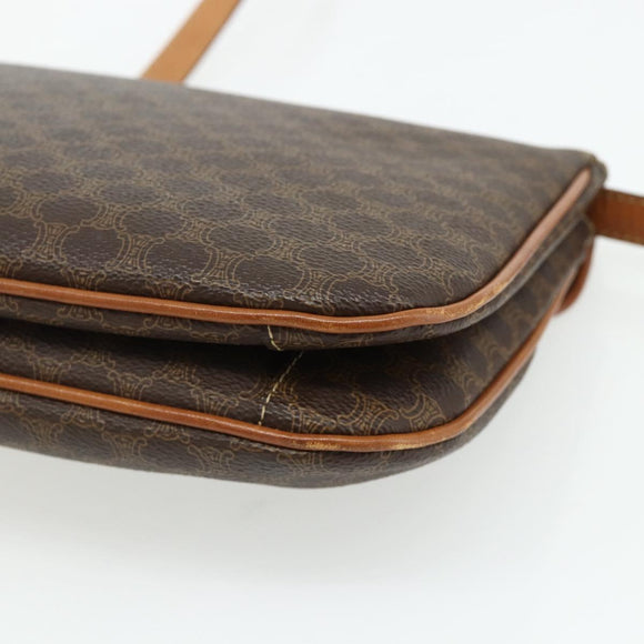 CELINE Macadam Canvas Shoulder Bag PVC Leather Brown Gold Auth 178221A