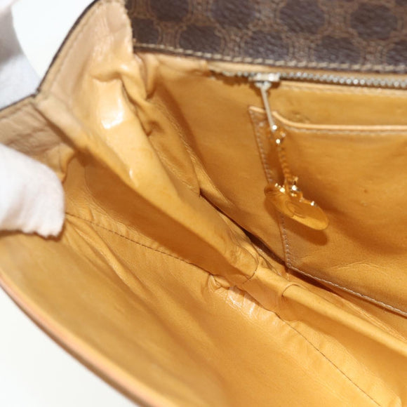 CELINE Macadam Canvas Shoulder Bag PVC Leather Brown Gold Auth 178221A