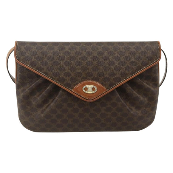 CELINE Macadam Canvas Shoulder Bag PVC Leather Brown Gold Auth 178221A