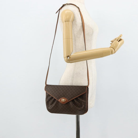 CELINE Macadam Canvas Shoulder Bag PVC Leather Brown Gold Auth 178221A