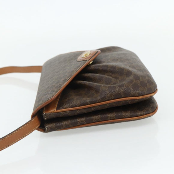 CELINE Macadam Canvas Shoulder Bag PVC Leather Brown Gold Auth 178221A