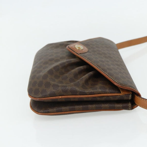 CELINE Macadam Canvas Shoulder Bag PVC Leather Brown Gold Auth 178221A