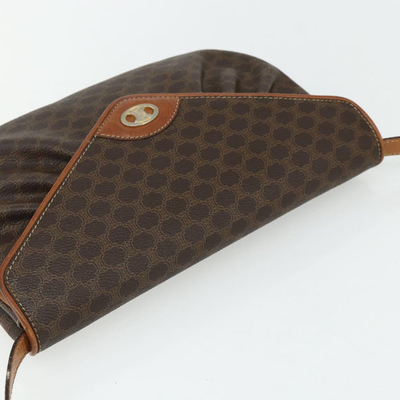 CELINE Macadam Canvas Shoulder Bag PVC Leather Brown Gold Auth 178221A
