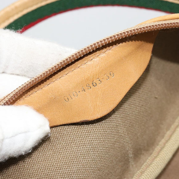 GUCCI Micro GG Supreme Web Sherry Line Boston Bag PVC Beige Gold Auth 178224