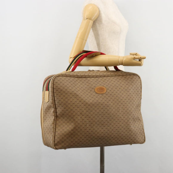 GUCCI Micro GG Supreme Web Sherry Line Boston Bag PVC Beige Gold Auth 178224