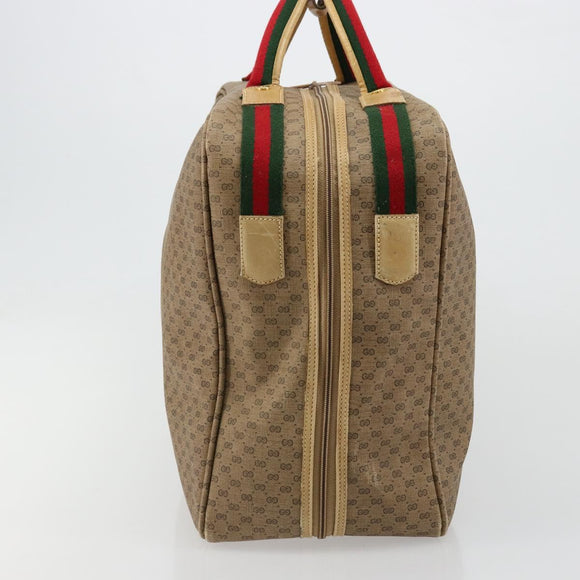 GUCCI Micro GG Supreme Web Sherry Line Boston Bag PVC Beige Gold Auth 178224