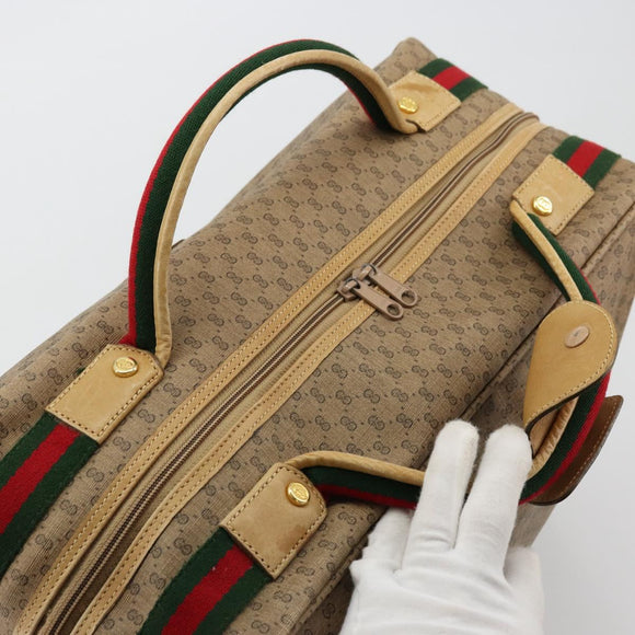 GUCCI Micro GG Supreme Web Sherry Line Boston Bag PVC Beige Gold Auth 178224